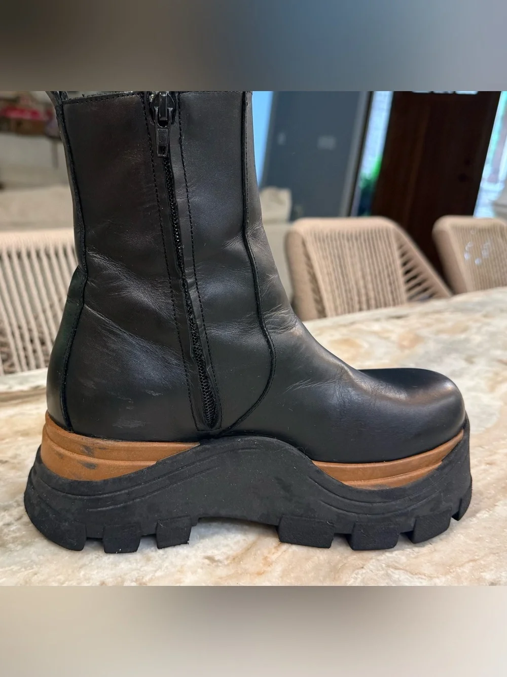 Women’s ALOHAS Sapphire Nutty black leather chunky ankle boots- Size 38